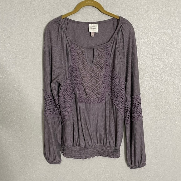 Knox Rose Purple Lace Overlay Long Sleeve Top Small - Picture 5 of 6